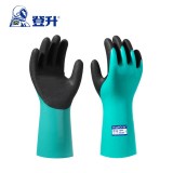 登升 N592 面+拇指全浸膠防水防油丁腈勞保手套 錦綸長筒光面手套耐磨防滑防化耐油磨砂